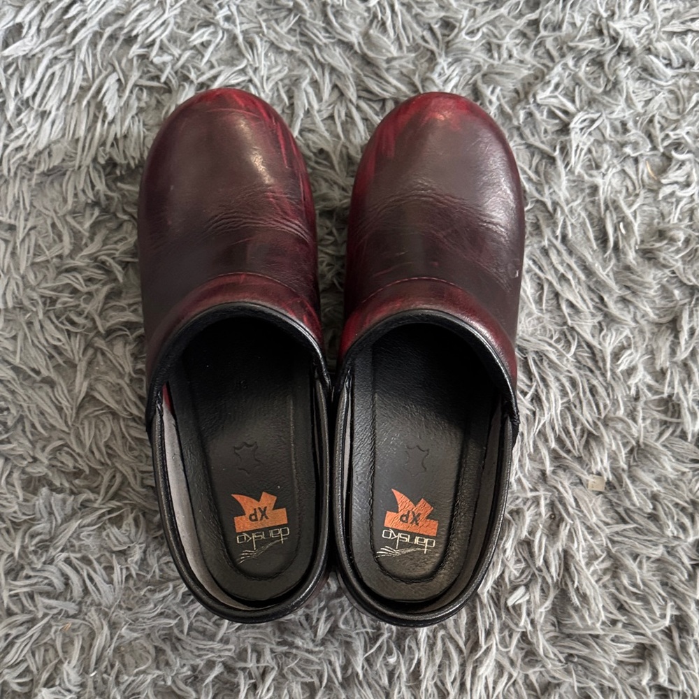 Dansko Women’s Red-Burgundy Leather Slip-Ons